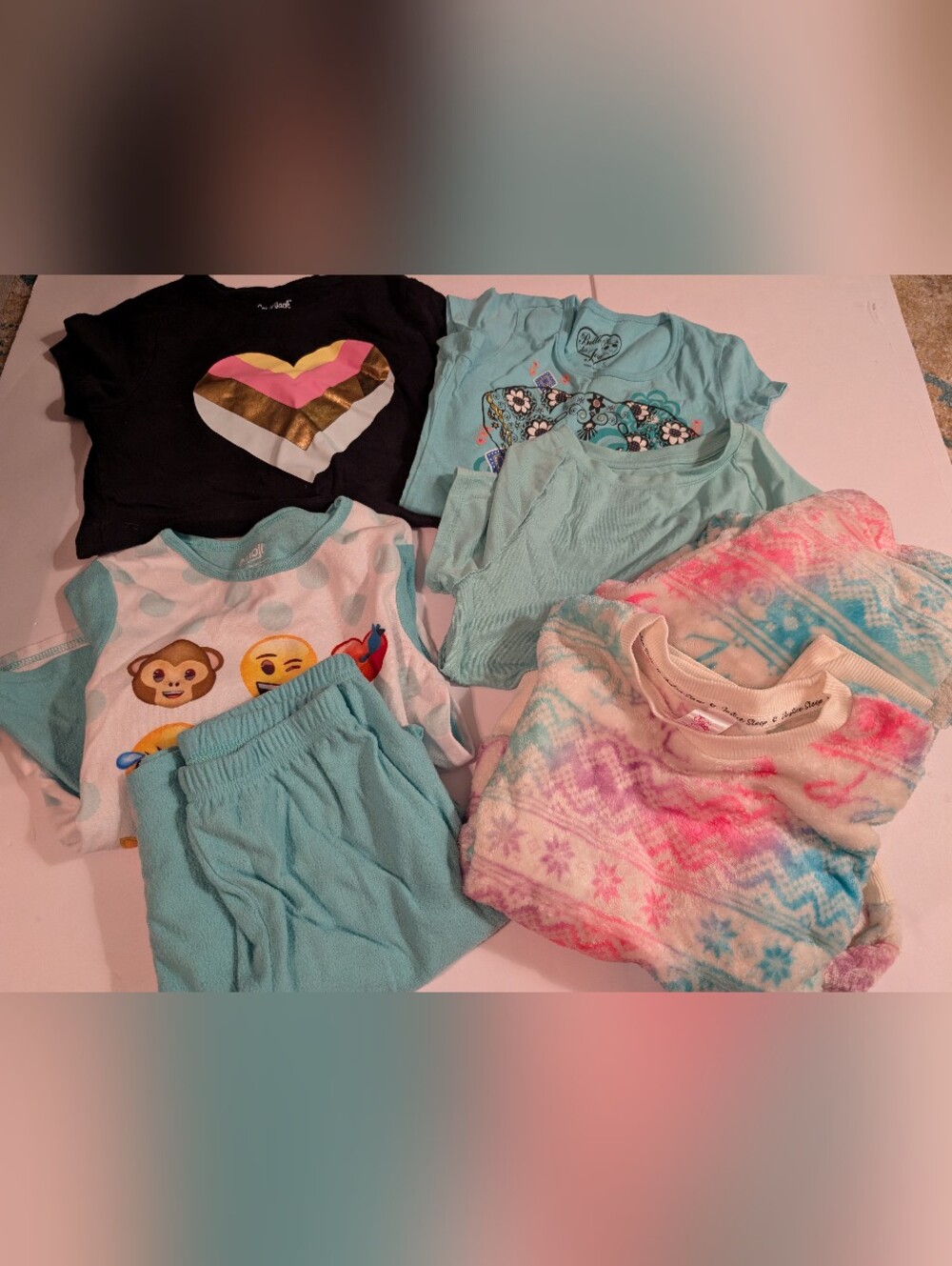 Girls' 5 Pc Mixed Clothing Pjs And Tops Size 7/8